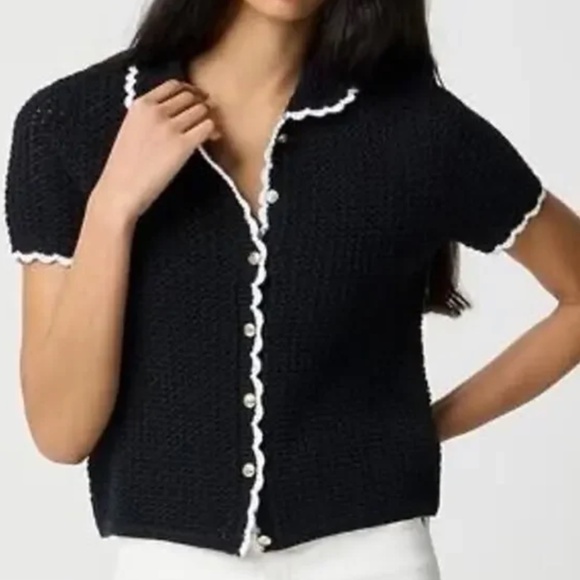 J.Crew Short-sleeve crochet cardigan sweater - Picture 2 of 6